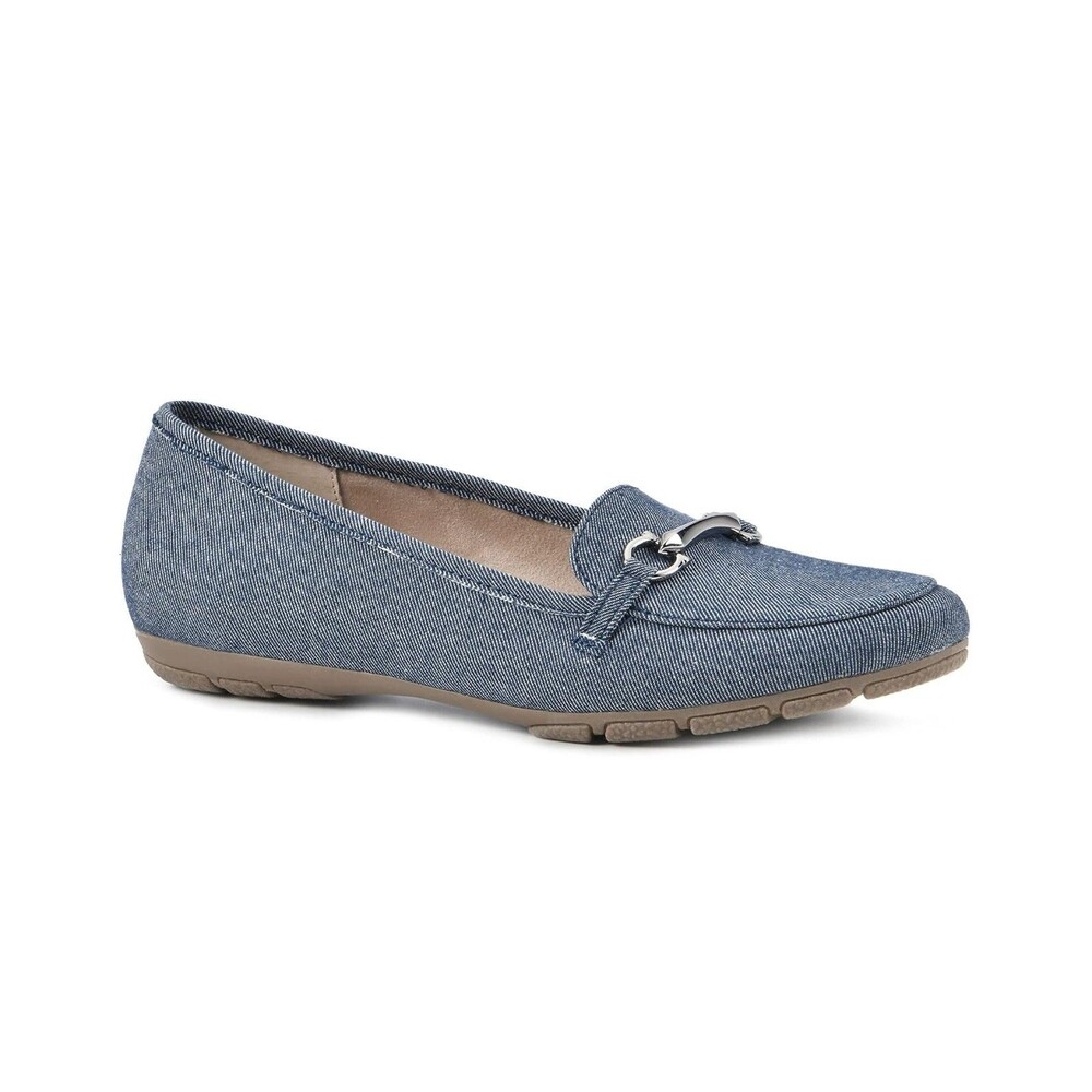 Cliffs Womens 8 W Denim Blue Fabric Glowing Flat Loafers NIB LS7
